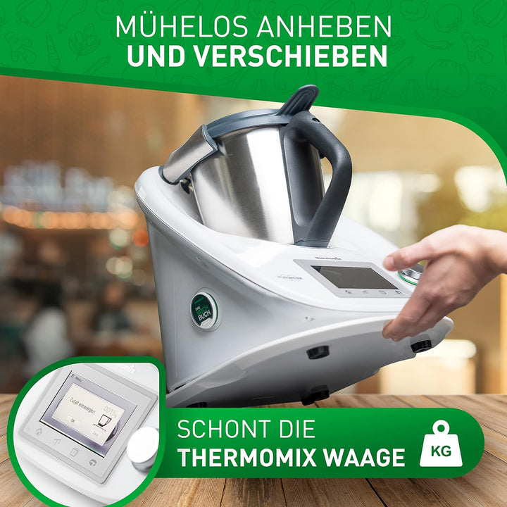 FLIPLINE Gleitbrett für Thermomix TM6 / TM5 Weiss [AirSlide] aus Mineral-Acrylstein (TEFLON-Füsse) E