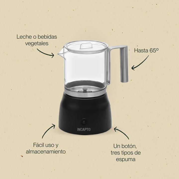 Incapto Coffee Automatischer Milchaufschäumer, Schwarz, Fassungsvermögen 100-150 ml, Cappuccinator,