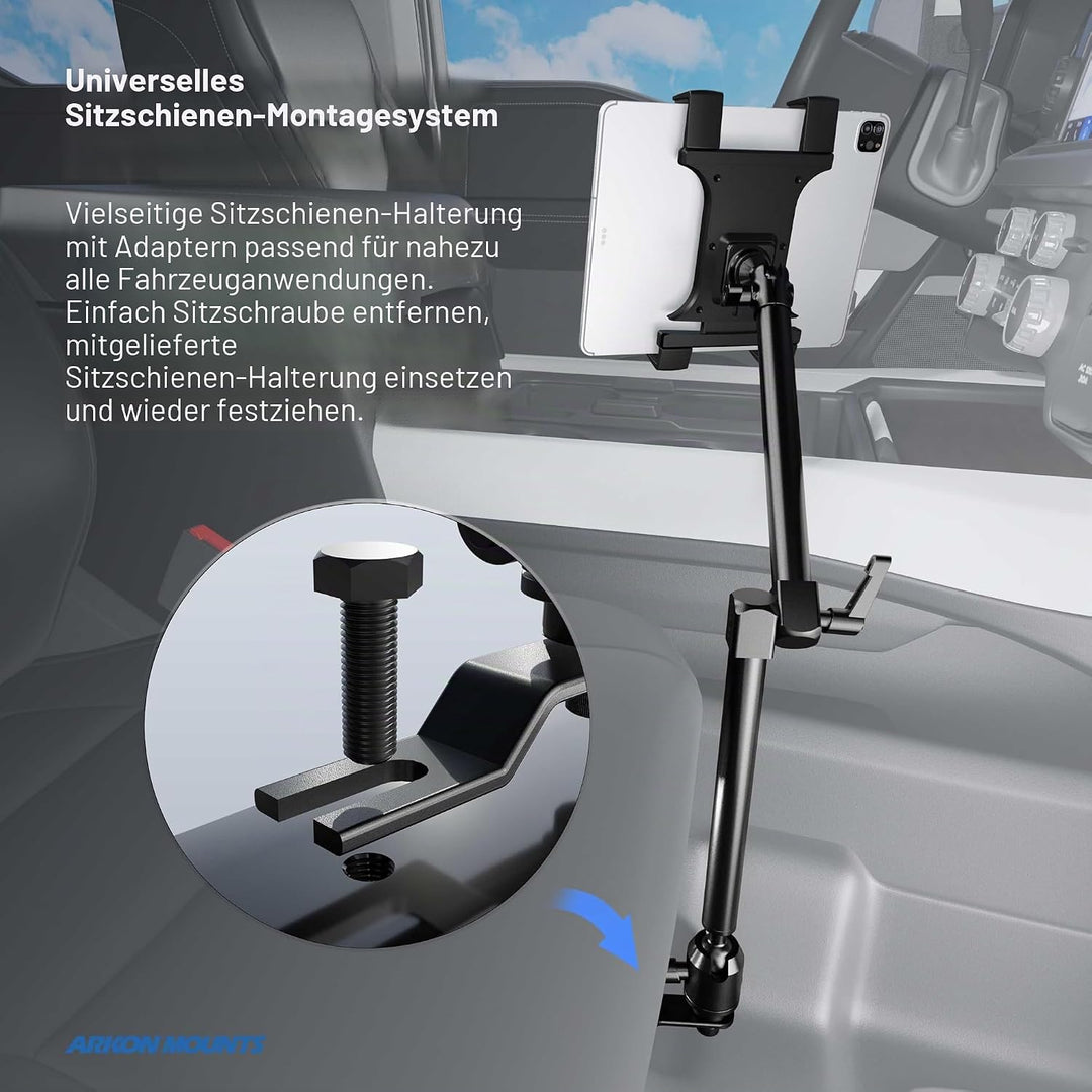 Arkon Mounts TAB801 Tablet-Halterung für Auto- oder LKW-Sitzschiene, mit 55,9 cm Arm, Schwarz, Halte