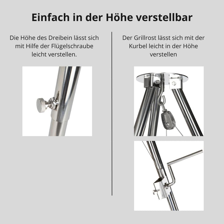 Edelstahl Dreibein mit Tasche Schwenker Grillgestell 60 cm Edelstahlrost 6 mm Stäbe