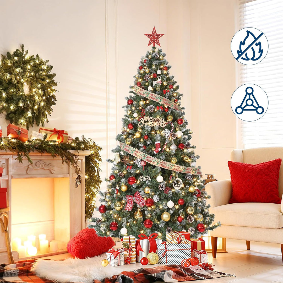 Künstlicher Weihnachtsbaum Mit Schnee-Effekt & LED-Beleuchtung 180 cm Weihnachtsbaum Mit Warmweissen