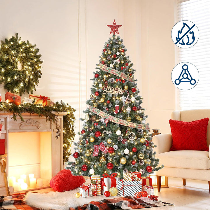 Künstlicher Weihnachtsbaum Mit Schnee-Effekt & LED-Beleuchtung 180 cm Weihnachtsbaum Mit Warmweissen