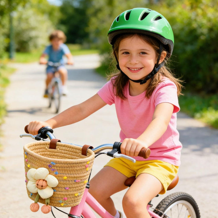 Fahrradkorb für Kinder – Plüsch aus Baumwollseil von Hand geflochten | Lenkertasche vorne Fahrrad |