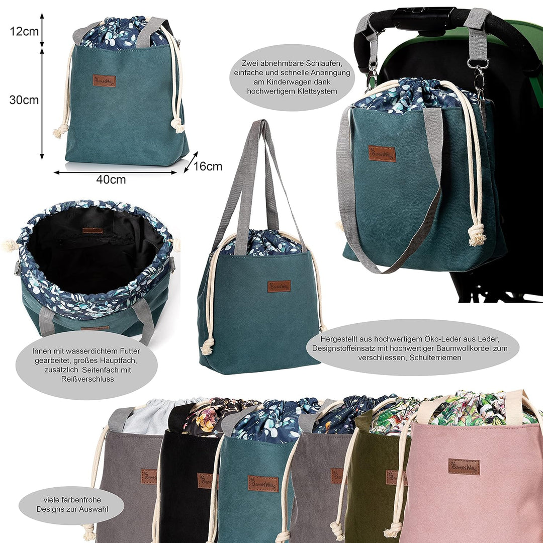 BAMBINIWELT Wickeltasche Schultertasche Shopper Babytasche Windeltasche aus LEDER für Kinderwagen Bu