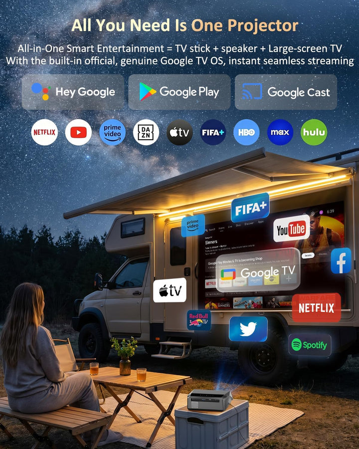Smart Beamer 4K Wlan Bluetooth NFC, HDR LED Ultra HD 4K Beamer Heimkino Gaming 2300 ANSI Tageslicht,