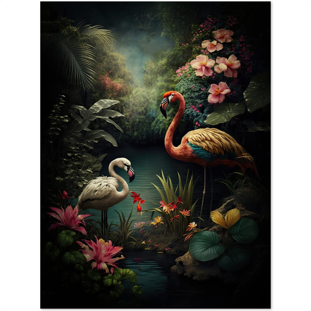 Koffer gross Trolley Rollkoffer Reisekoffer mit 4 Rollen Fotokoffer - Flamingo - Blumen - Dschungel