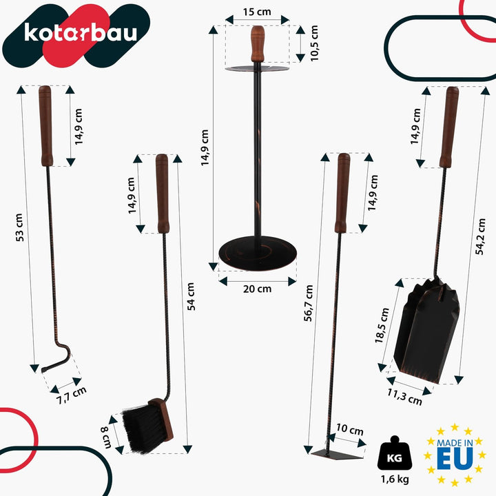 KOTARBAU Kaminbesteck Set Mit Ständer Kamingarnitur Werkzeug Besteck Wand Kaminofen Schwarz Kaminzub
