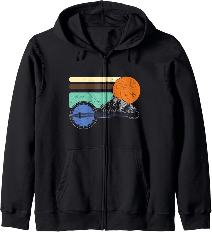 Retro Banjo Vintage Banjospieler Berge Natur Camping Musik Kapuzenjacke