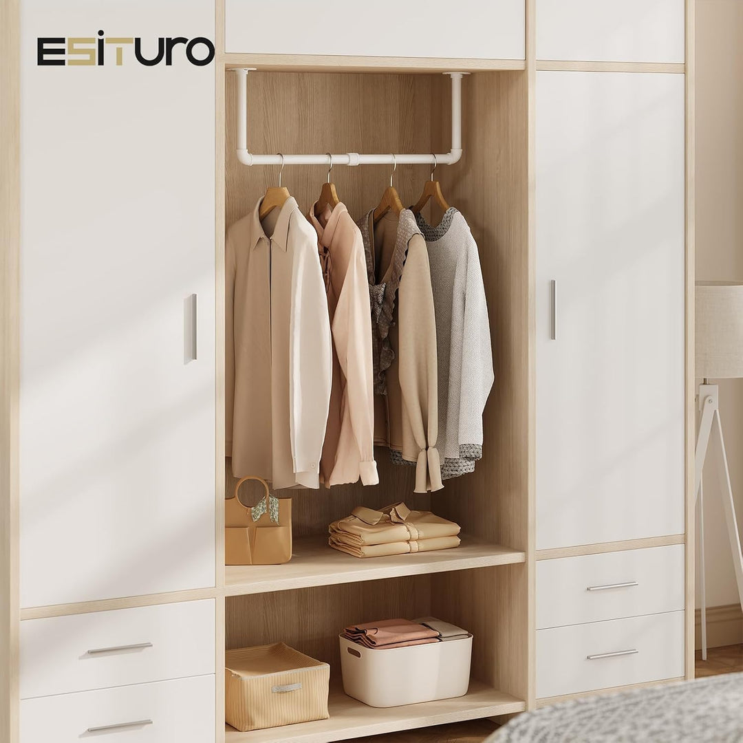 eSituro Kleiderstange Wandmontage, Garderobe Rohr industrial, 79 cm, Weiss | für Flur Küche Wohnzimm
