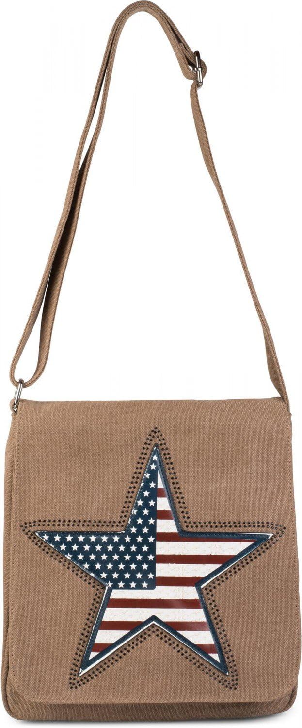 styleBREAKER Canvas Umhängetasche mit USA Stern Applikation, Schultertasche, Tasche, Unisex 02012115