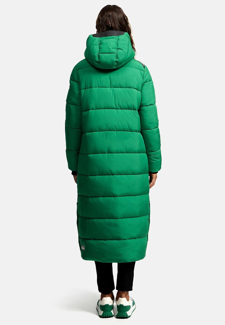 Navahoo Damen Wintermantel Warmer Steppmantel lang mit Abnehmbarer Kapuze Isalie XS-XXL L Smaragd Gr