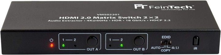 FeinTech VMS02201 HDMI 2.0 Matrix Switch 2x2 mit Audio Extractor 4K HDR SPDIF 2 IN, 2 OUT Single, 2