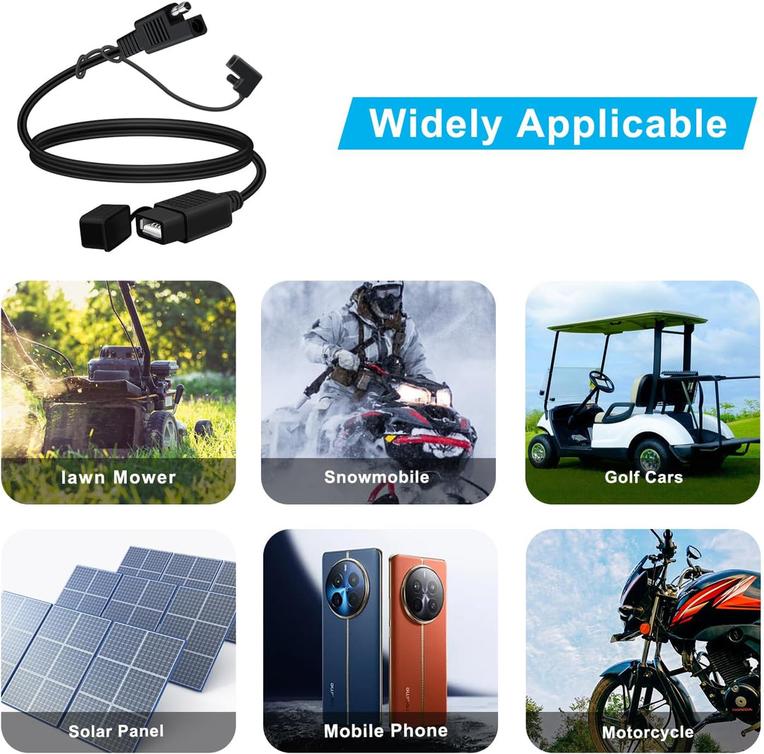 SAE auf USB Kabel USB Ladegeraet Motorrad 18AWG 5V 2,1 A mit Wasserdichter Kappe für Motorräder, Ele