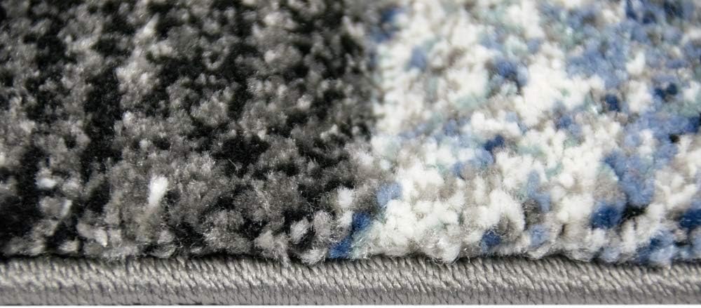 CARPETIA Teppich modern Wohnzimmerteppich karo blau grau schwarz Grösse 80x150 cm 80 x 150 cm, 80 x