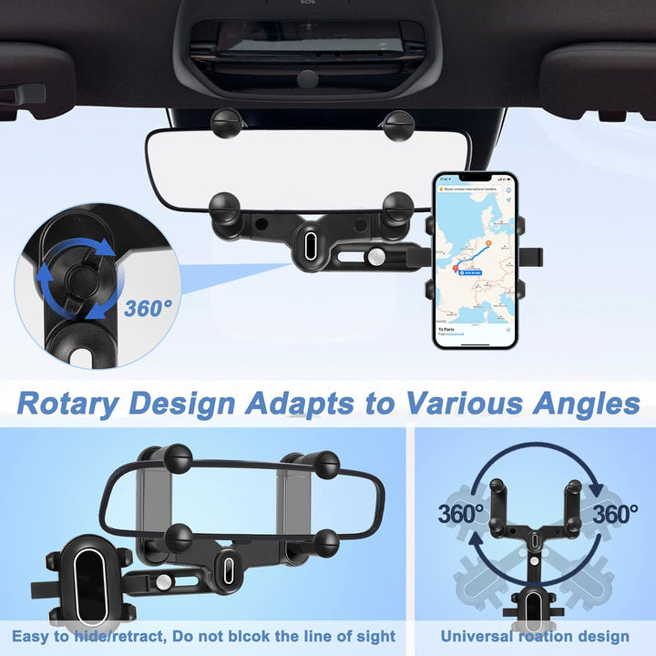 LURICO Handyhalterung Auto Rückspiegel, Rückspiegel Telefonhalter, Universal 360 ° Drehbarer und Ein