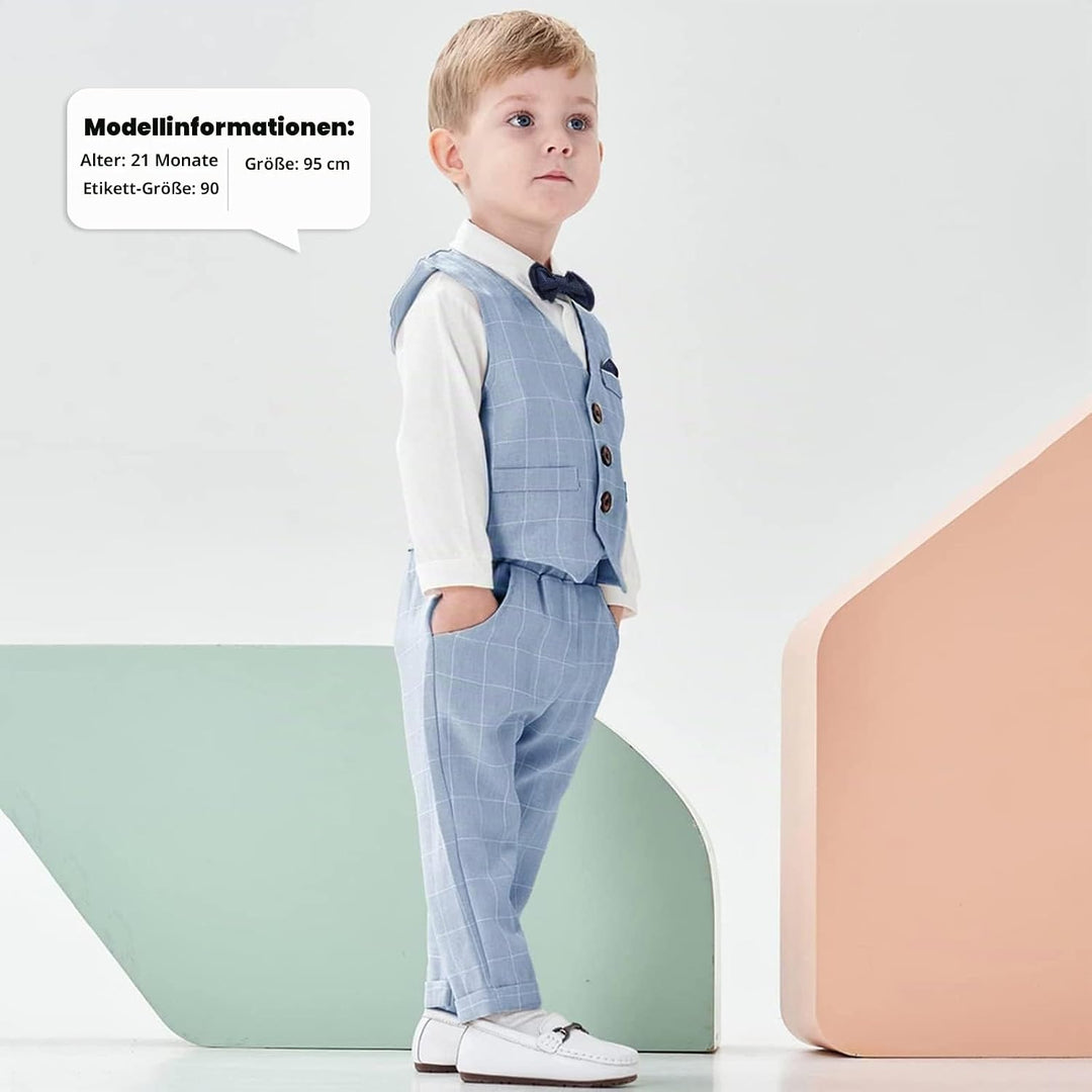 Volunboy Baby Anzug Jungen Anzugweste Hemd mit Fliege für Festlich Hochzeit Bekleidung Set 4tlg 9-12