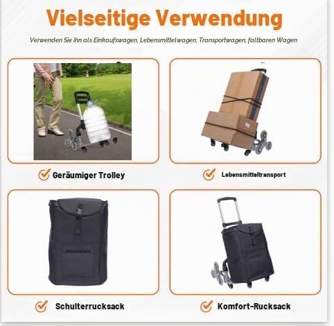 Einkaufstrolley Treppensteiger Sackkarre Bis 75KG, Treppensackkarre Klappbar Extra Langer Teleskopgr