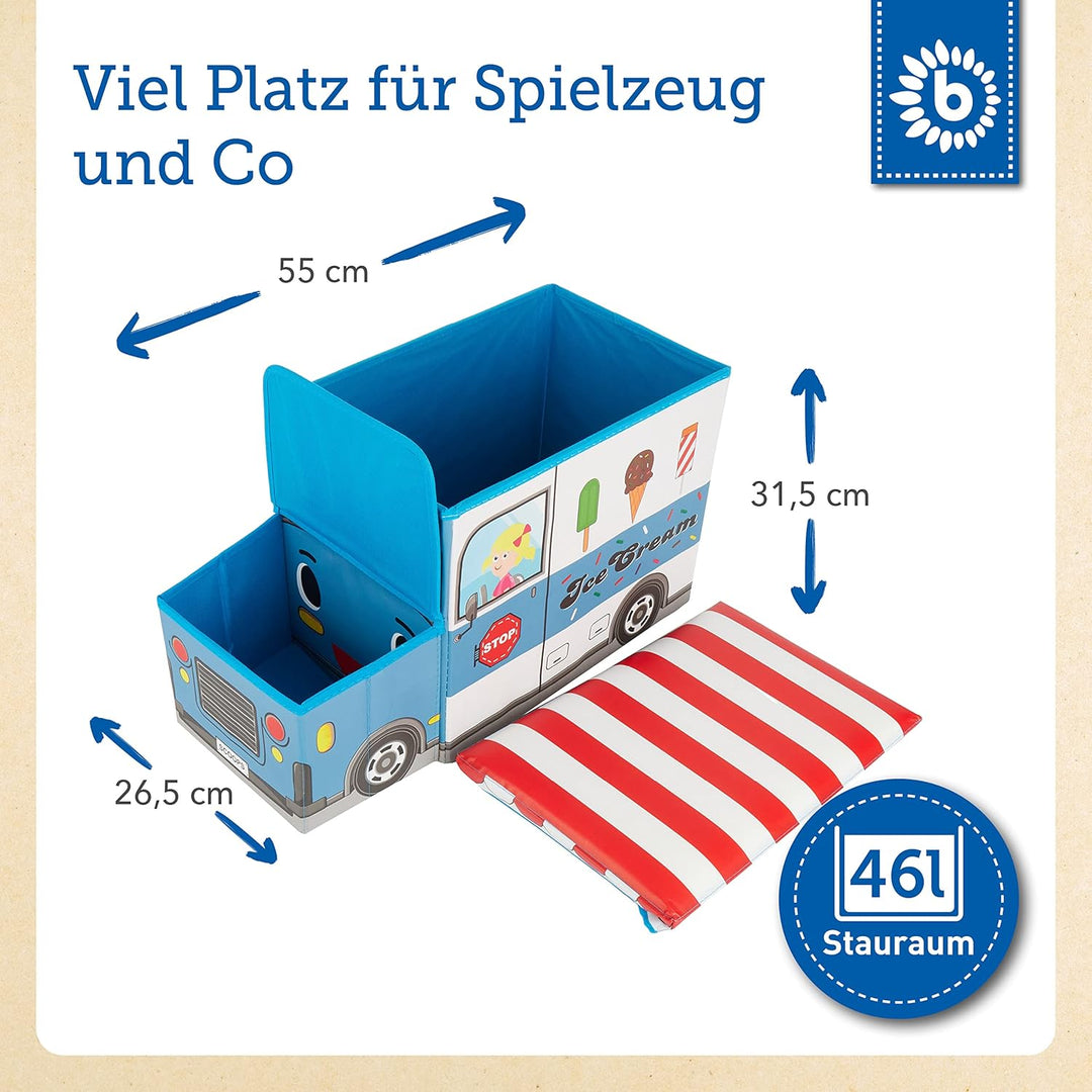 Bieco Aufbewahrungsbox mit Deckel Kinder Icecream, faltbar, Sitzhocker mit Sitzgelegenheit, und Pols