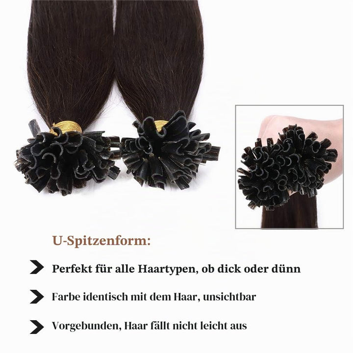 SEGO Extensions Echthaar Bondings Keratin U-Tip Remy Human Hair Haarverlängerung 50 Strähnen Dunkelb