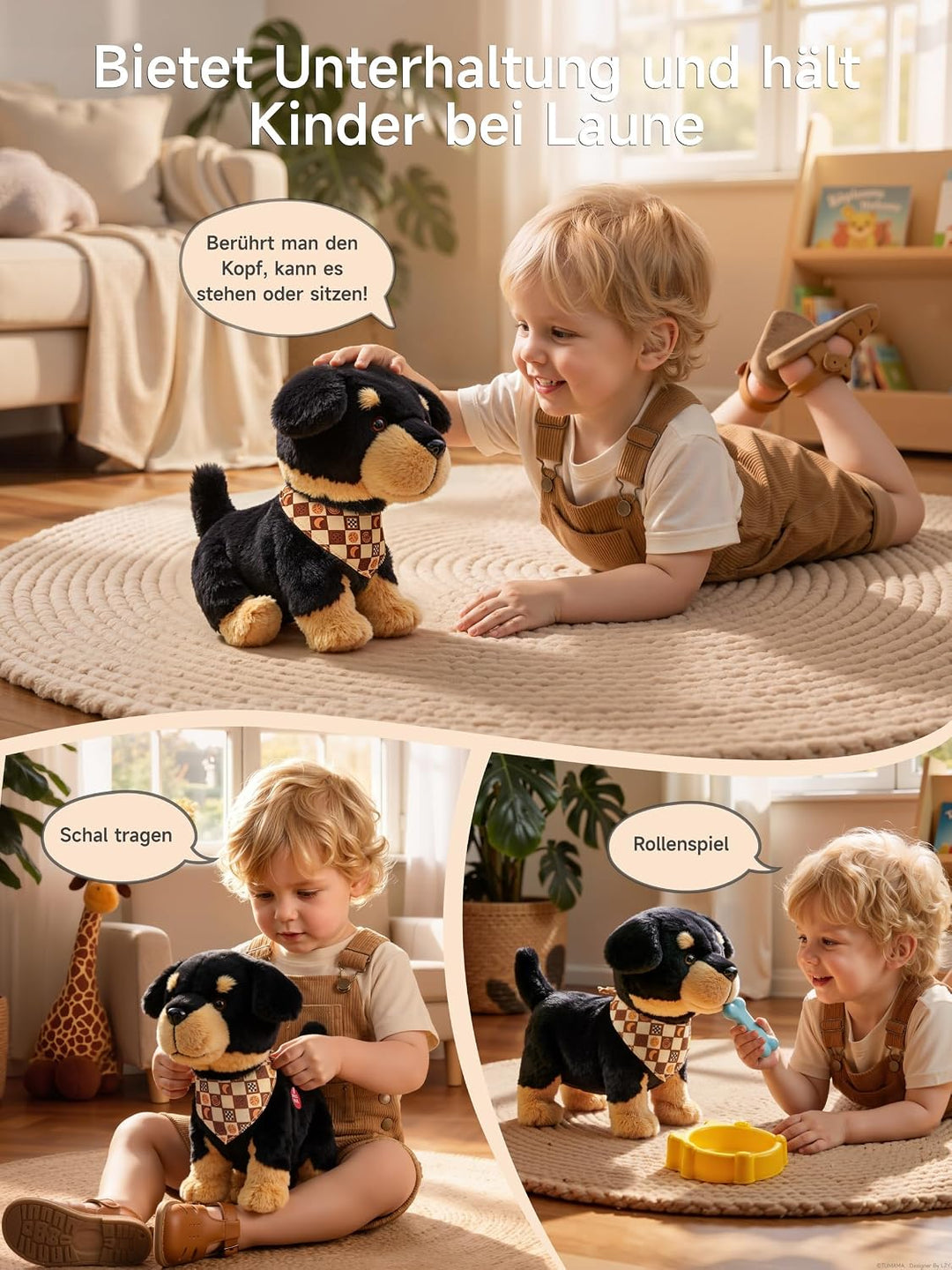 OR OR TU Sprachgesteuerte Hund Spielzeug Kinder Plüsch Hunde | Rottweiler, Singen, Bellen, Laufen un