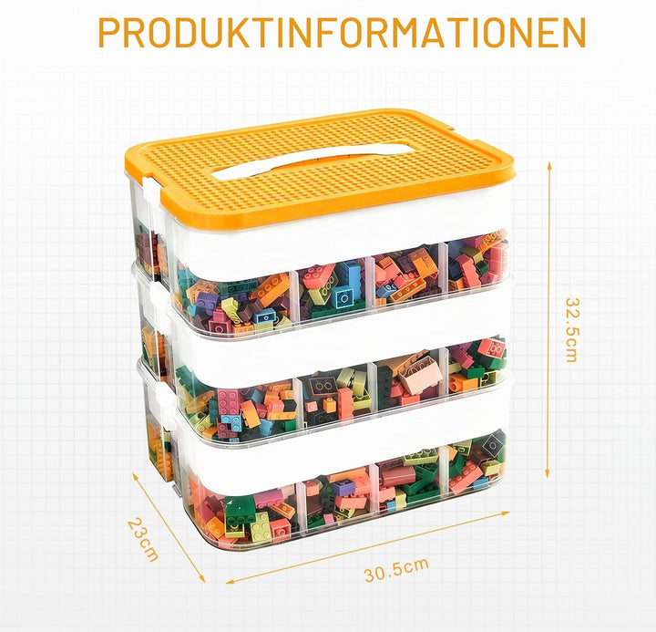 Dreifach Aufbewahrungsbox für Lego Bausteine Ablagefächer Stapelbar Kisten Spielzeug Aufbewahrung mi