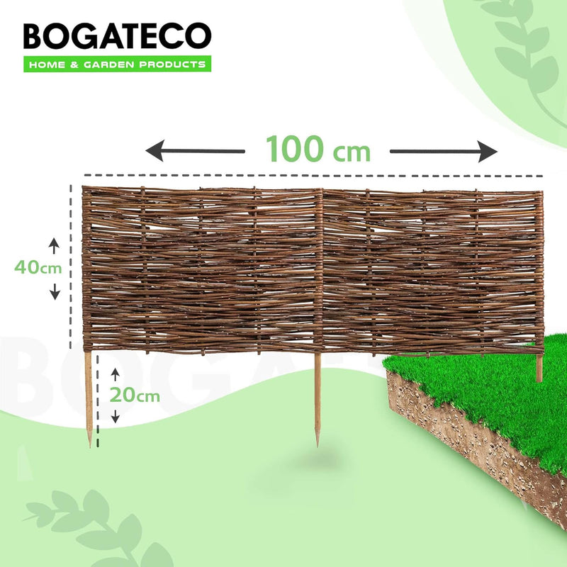 10 x BOGATECO Beeteinfassung aus Weide | 100 cm Lang & 40 cm Hoch | Holz-Zaun Rasenkante | Weiden-Za