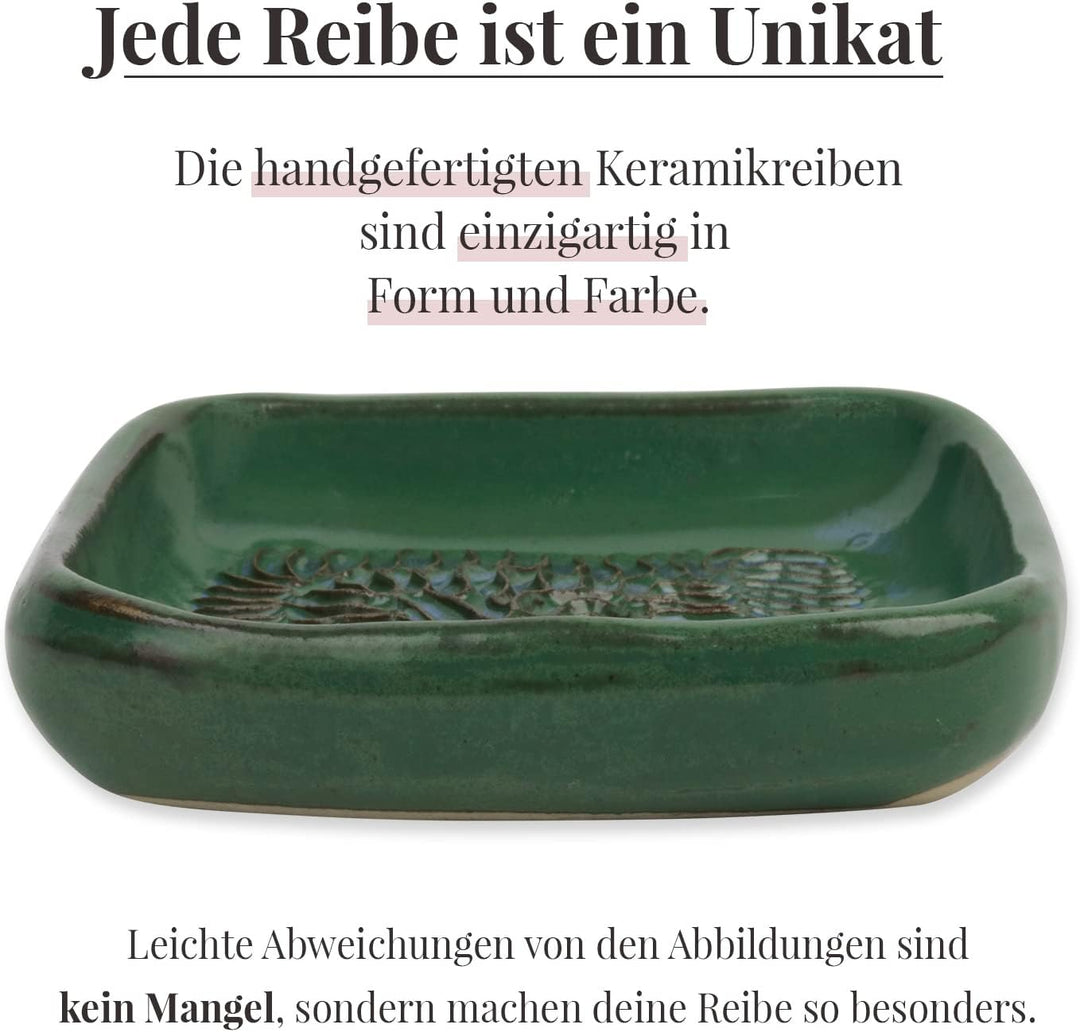 Ceramico Reibeteller &amp; Backpinsel mit Naturborsten, Set aus Keramik für Knoblauch, Ingwer, Muskat, H