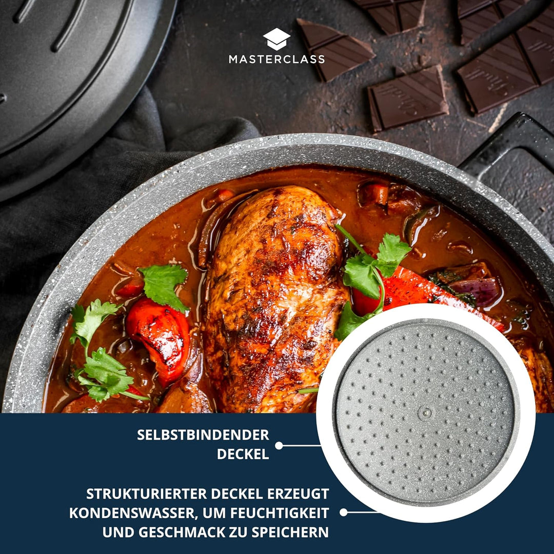 MasterClass Auflaufform mit Deckel, flach, 5 l/32 cm, leichter Aluminiumguss, Induktionsherd und ofe