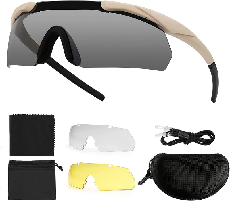 Feyachi Schiessbrille mit 3 Austauschbaren Gläsern, Schutzbrille Schlagfester Augenschutz, UV-400-S