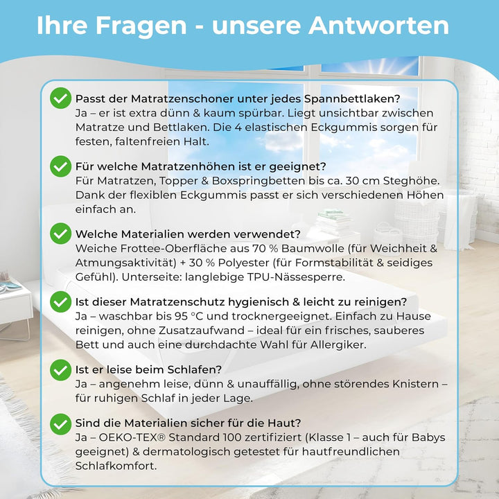 Nässeschutz 180x200 - [Dermatologisch getestet] - Dünner Matratzenschoner 180x200 Wasserdicht - [70%