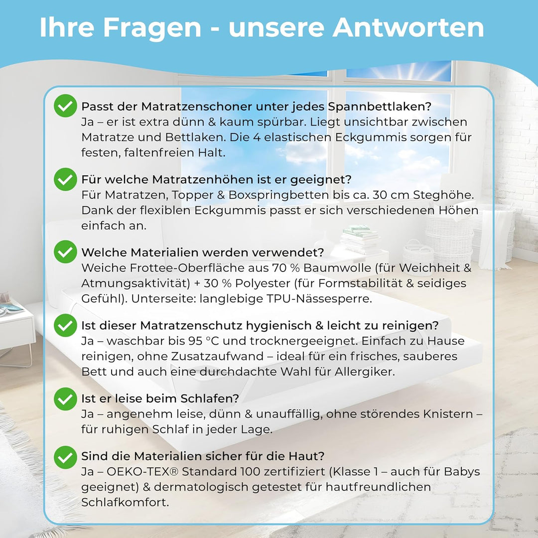Nässeschutz 180x200 - [Dermatologisch getestet] - Dünner Matratzenschoner 180x200 Wasserdicht - [70%