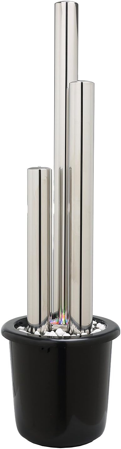 Köhko Springbrunnen 22007N aus gebürstetem Edelstahl mit LED-Beleuchtung und DREI Säulen mit untersc