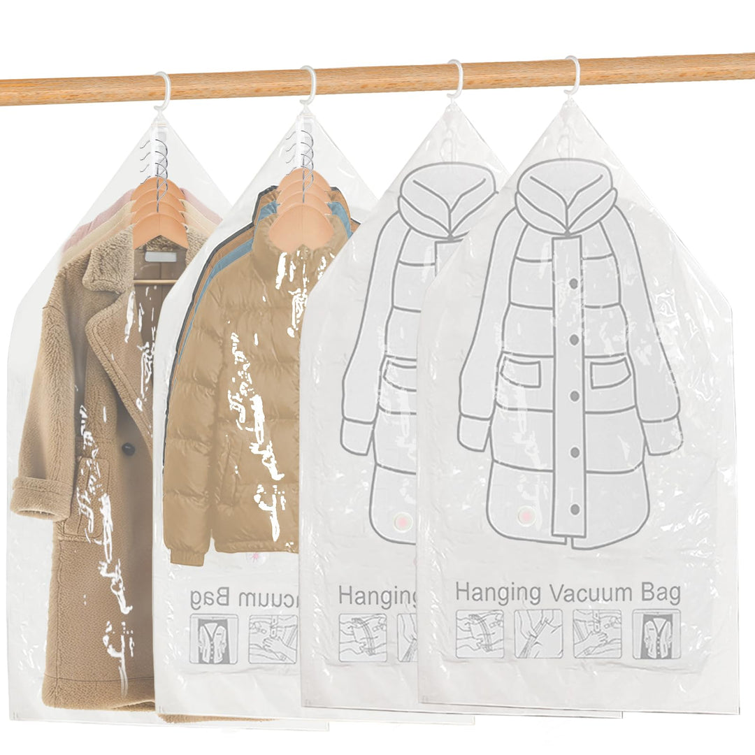 4x 110x70CM Vakuumbeutel zum Aufhängen für Kleidung,Anzüge,Mäntel,Jacken,Transparenter
