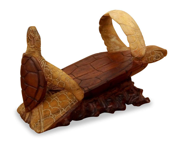 livasia Weinflaschenhalter Bali, Schildkröte liegend, Flaschenhalter, Flaschenständer (Handarbeit)