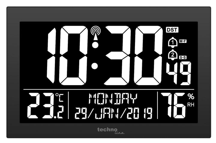 Technoline WS 8017 Funkwanduhr/Tischuhr mit Temperatur, Luftfeutchtigkeit, Datum, Tag, 2 Alarmzeiten