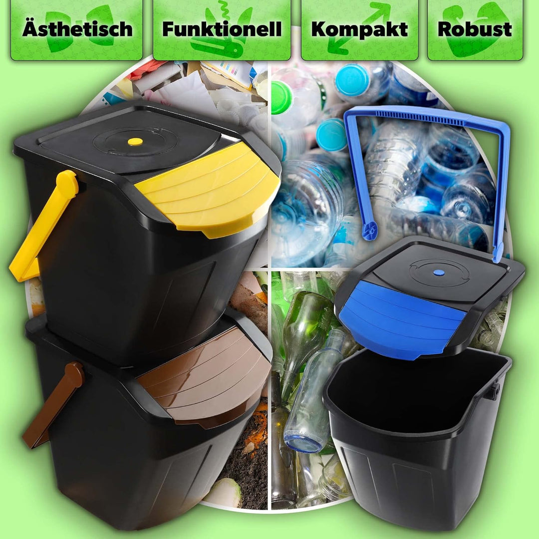 KADAX Recycling-Eimer, 25L Mülleimer mit Deckel, Abfalleimer-Set für leichte Mülltrennung, Abfallsam