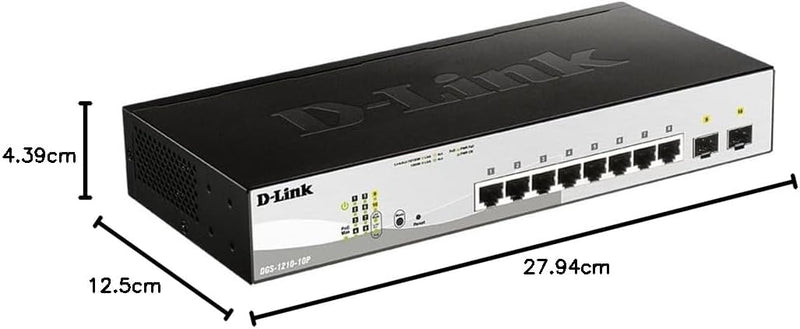 D-Link DGS-1210-10 10-Port Gigabit Smart Switch (8 x 10/100/1000 Mbit/s Base-T-Ports, 2 x 100/1000 M