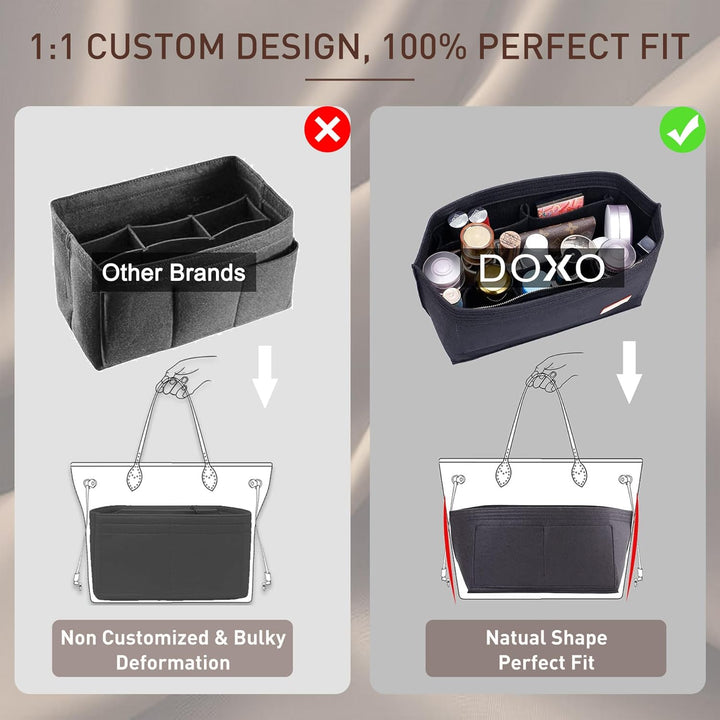 Doxo Filz Handtaschen-Organizer für LV Speedy 30, Neverfull PM (M, schwarze Tasche + schwarzer Boden