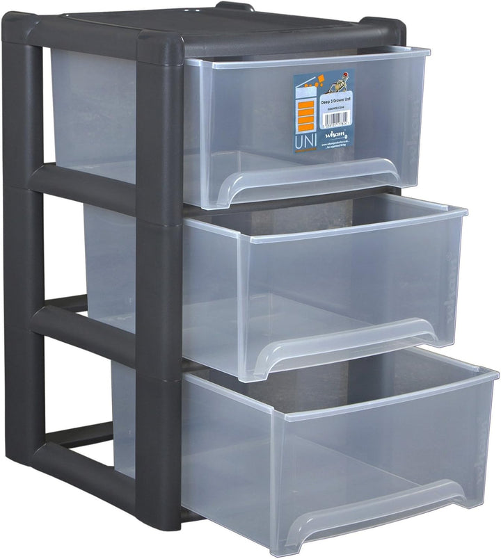 Schubladenbox 3 Schubladen 38x38x61cm schwarz-transparent Kunststoff Box Schwarz 3 Schubladen, Schwa