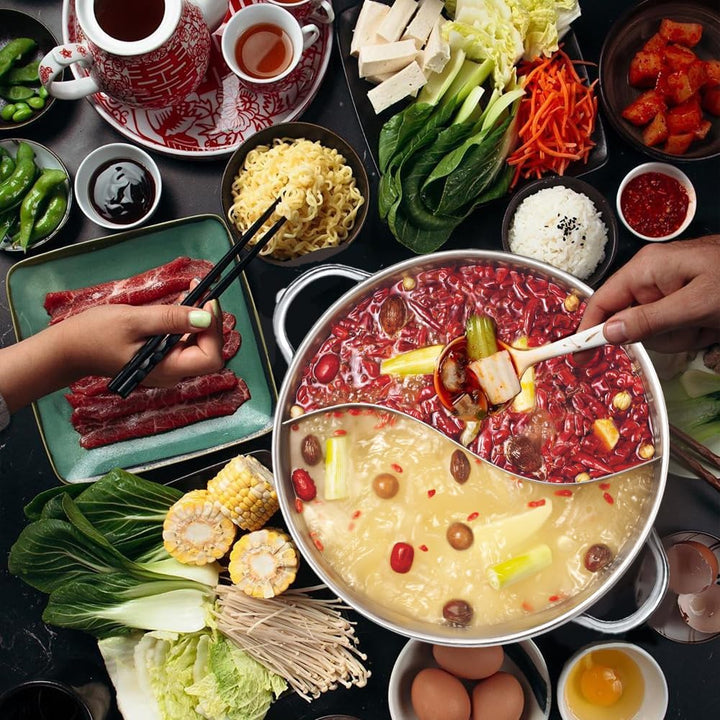 Leopacat Hot Wok Topf Hotpot, Hotpot Topf, 2 Kammern Dualer Hot Pot Doppelgriff Kochgeschirr Hot Pot