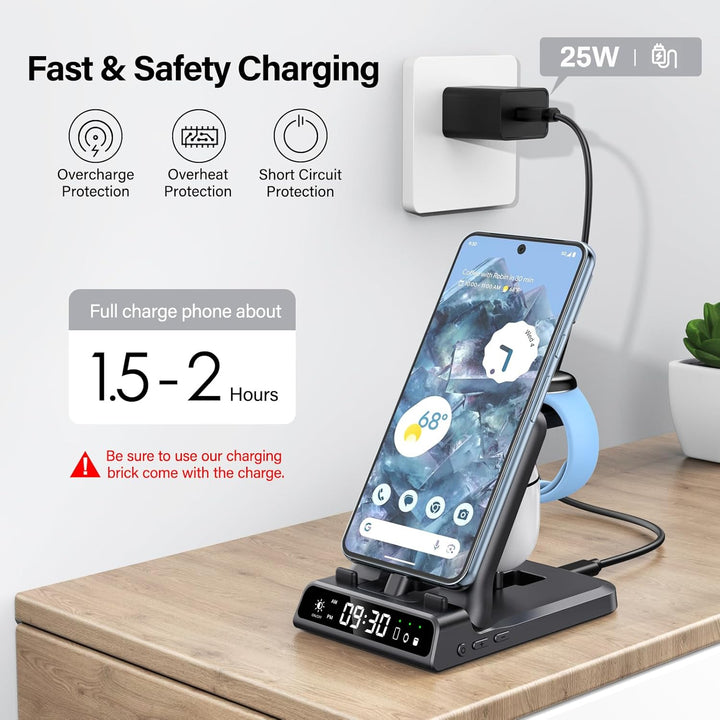 3 in 1 Ladestation für Google Pixel Watch 3/2, 25W USB C Fast Charger für Google Pixel 10 Pro/10 Pro
