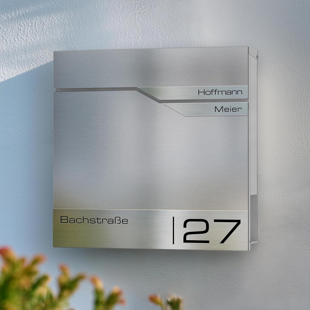 Metzler Briefkasten für 2 Parteien mit Zeitungsfach und Hausnummer – Wandbriefkasten mit Zwei Namens