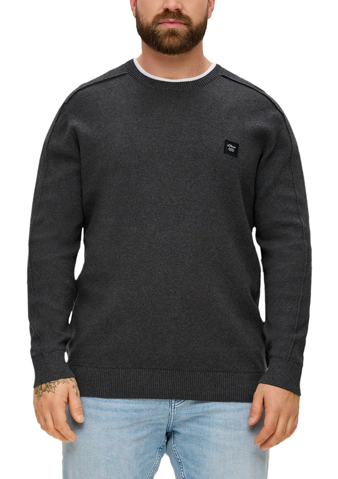 s.Oliver Herren Pullover mit Crew Neck, Grau