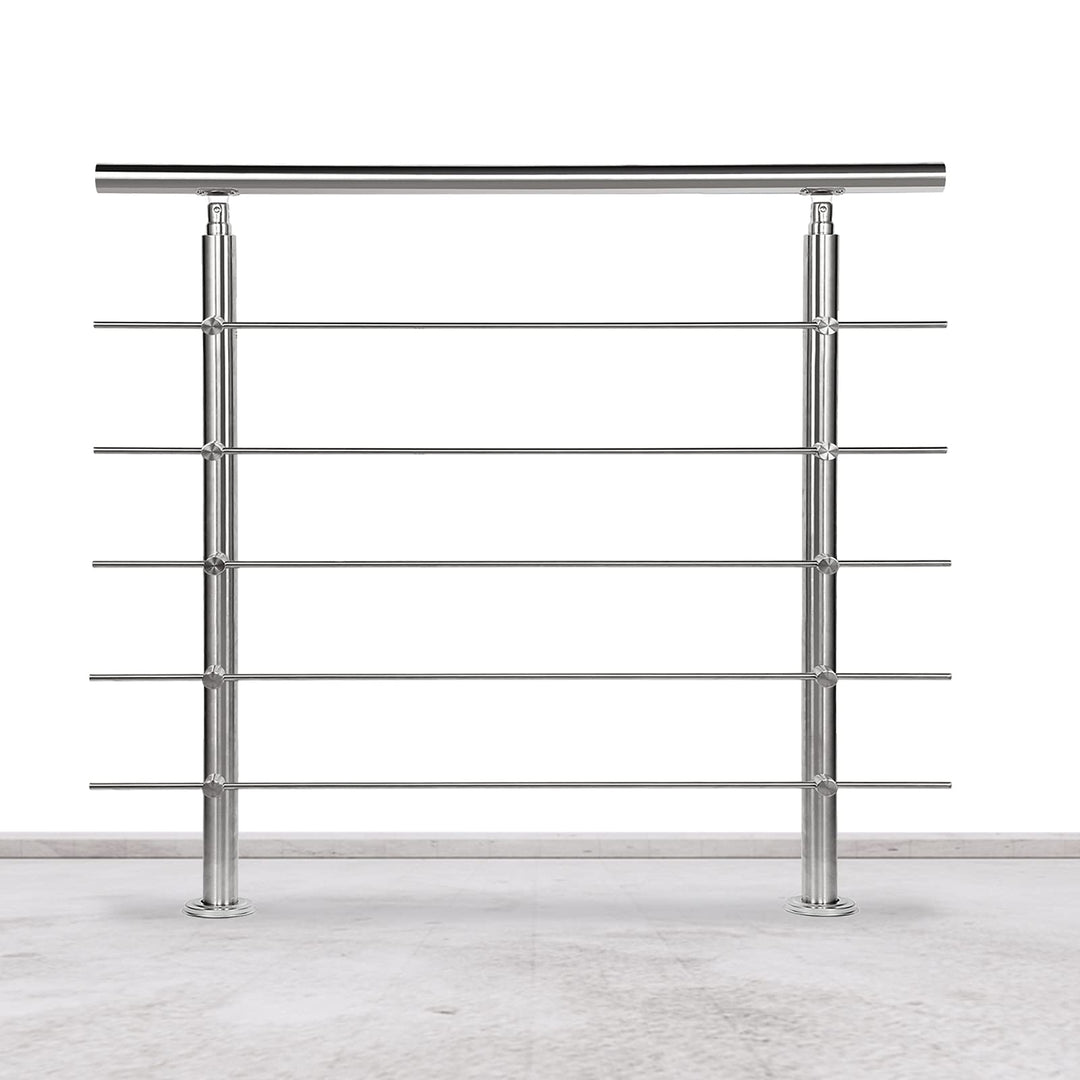 Lospitch Edelstahl-Handlauf Geländer für Balkon Brüstung Treppen mit/ohne Querstreben (150cm, 5 Quer