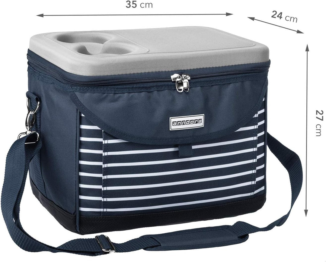 anndora Kühltasche 22 L Picknick Kühlbox 35 x 24 x 27 cm - Farbauswahl navy blau weiss, navy blau we