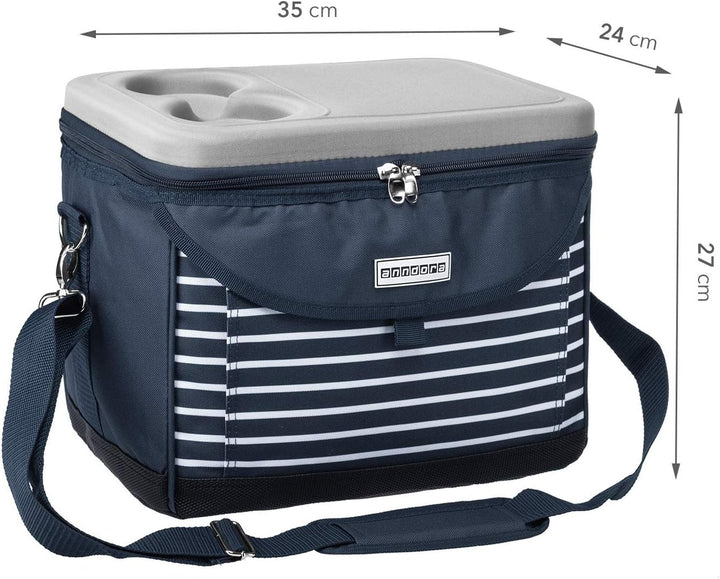 anndora Kühltasche 22 L Picknick Kühlbox 35 x 24 x 27 cm - Farbauswahl navy blau weiss, navy blau we