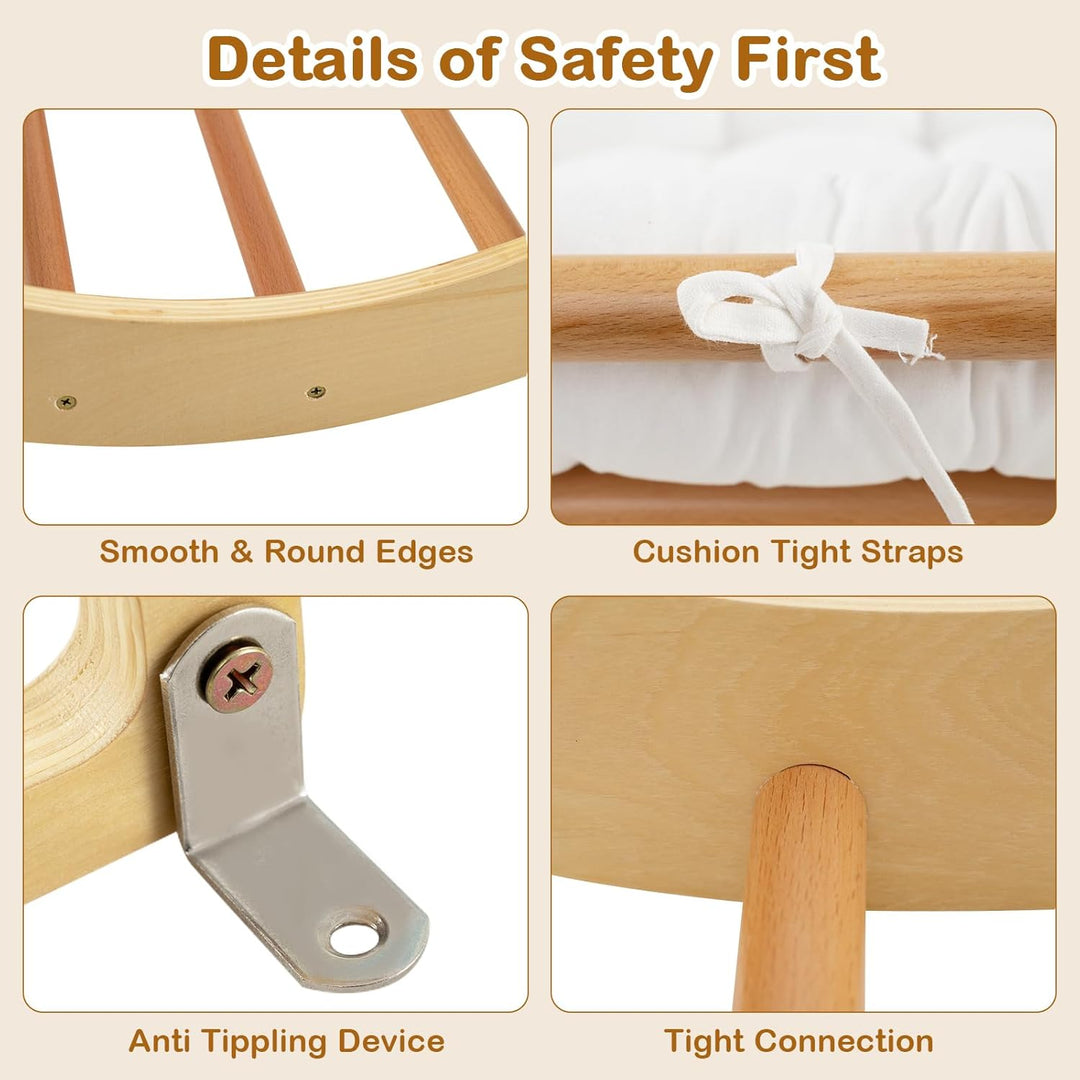 HOMASIS Kletterbogen mit Kissen, Holz Klettergerüst Indoor, Montessori Holzwippe Bogenwippe zum Wipp