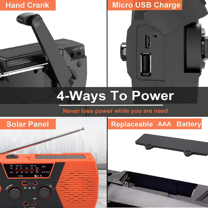 Multifunktionales Solar Radio Handkurbel, Wiederaufladbar 2000 mAh AM FM NOAA Notfallradio Kurbelrad