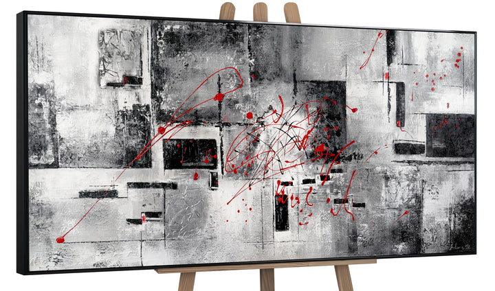 YS-Art XXL Abstrakt Acryl Gemälde auf Leinwand Courage handgemalt Wandbilder schwarz weiss grau rot