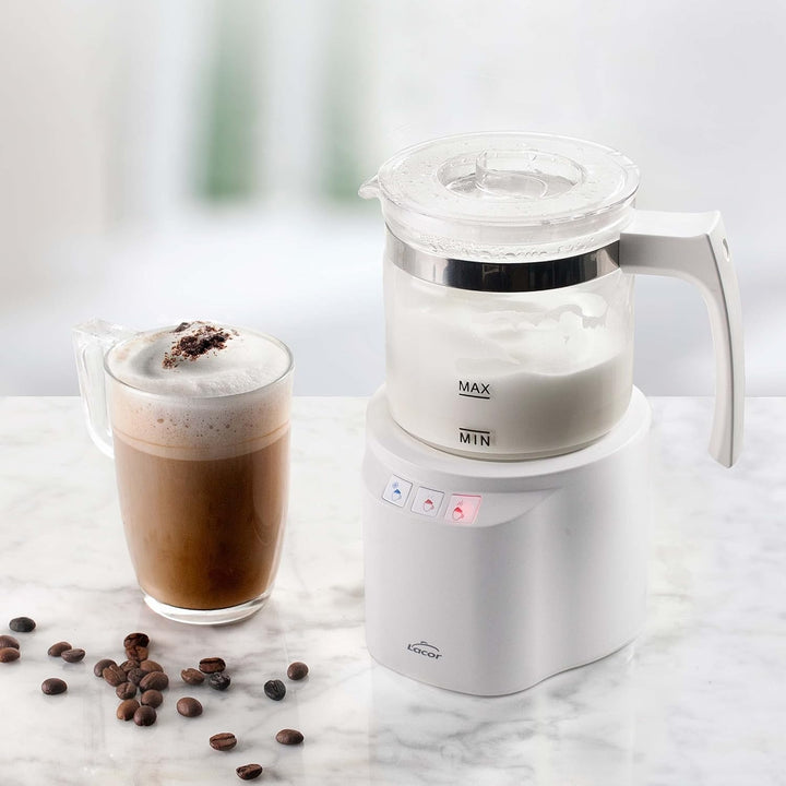 LACOR 69398 Mann 3-in-1 Milchaufschäumer mit Behälter, Edelstahlboden, luftdichter Deckel und ergono
